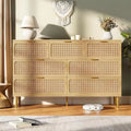Commode 7 tiroirs en rotin pour chambre à coucher, commode haute avec tiroirs profonds, grande commode pour placard avec plateau large, commode en bois pour salon