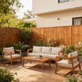 ModernLuxe Ensemble de canapés de jardin 4/5 pièces en bois d'acacia, salon de jardin avec table basse pour véranda/jardin/balcon