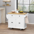 Îlot de cuisine roulant avec plateau en bois, 2 tiroirs, meuble 4 portes et porte-serviettes