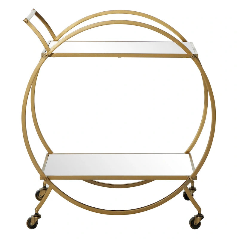 Dessert de bar rond en fer doré avec étagères miroir et porte-verres à vin