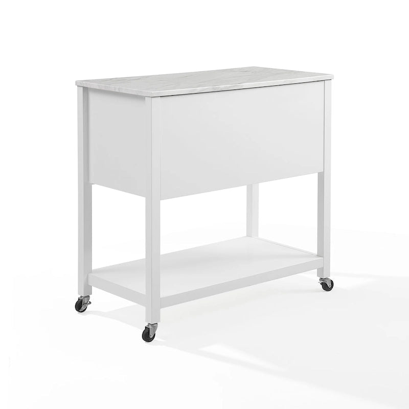 Dessertes d'îlot de cuisine style ferme moderne avec 4 tiroirs, plateau en faux marbre et roulettes