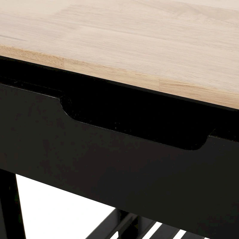Desserte de cuisine roulante compacte avec plateau en bois d'hévéa, tiroir, 2 étagères à lattes et porte-serviettes