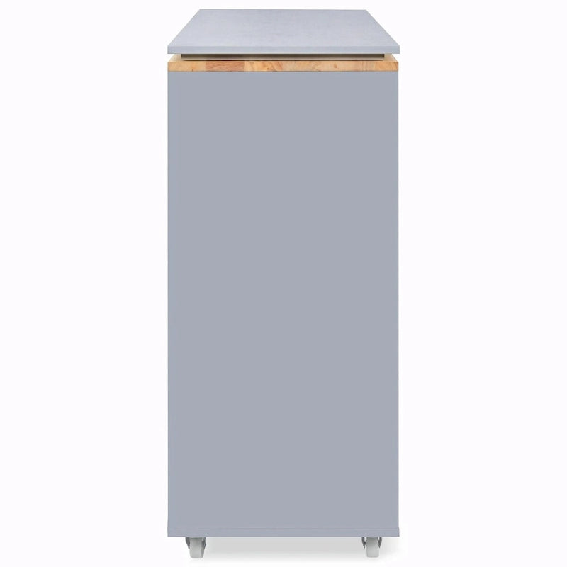 Îlot de cuisine roulant avec table extensible, portes en verre cannelé, casier à vin et prise de courant