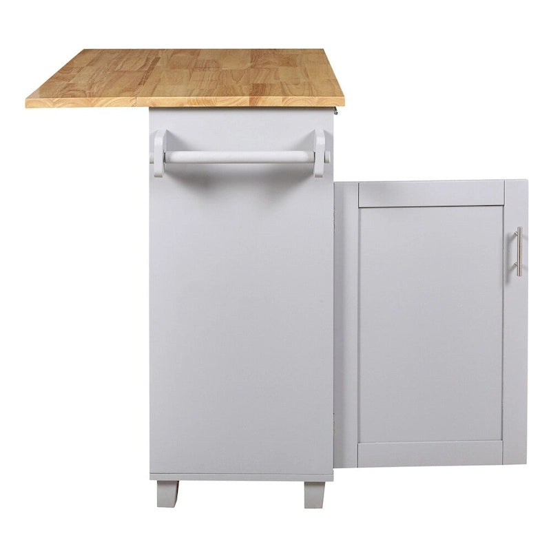 Desserte de cuisine roulante avec plateau rabattable en bois d'hévéa, tiroir, placard et porte-serviettes