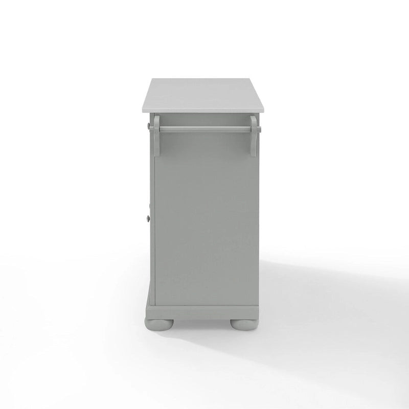 Îlot de cuisine portable gris avec dessus en granit blanc 2 tiroirs Armoire 4 portes et étagère à épices