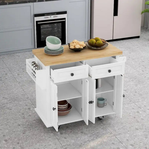 Îlot de cuisine roulant de 43,31 po avec 2 armoires et un porte-épices