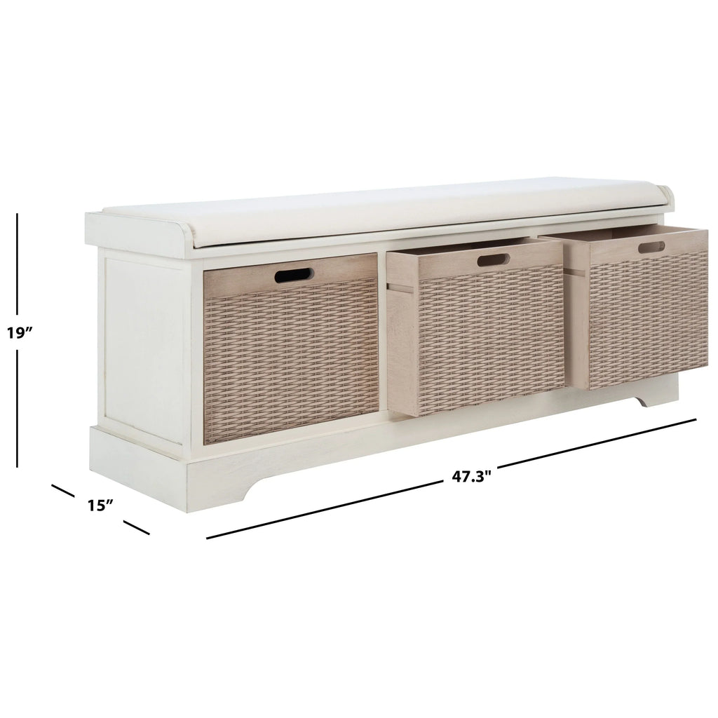 Banc de rangement SAFAVIEH Fiorello avec coussin et 3 tiroirs - 47,3 L x 15 P x 19 H - 47 L x 15 P x 19 H