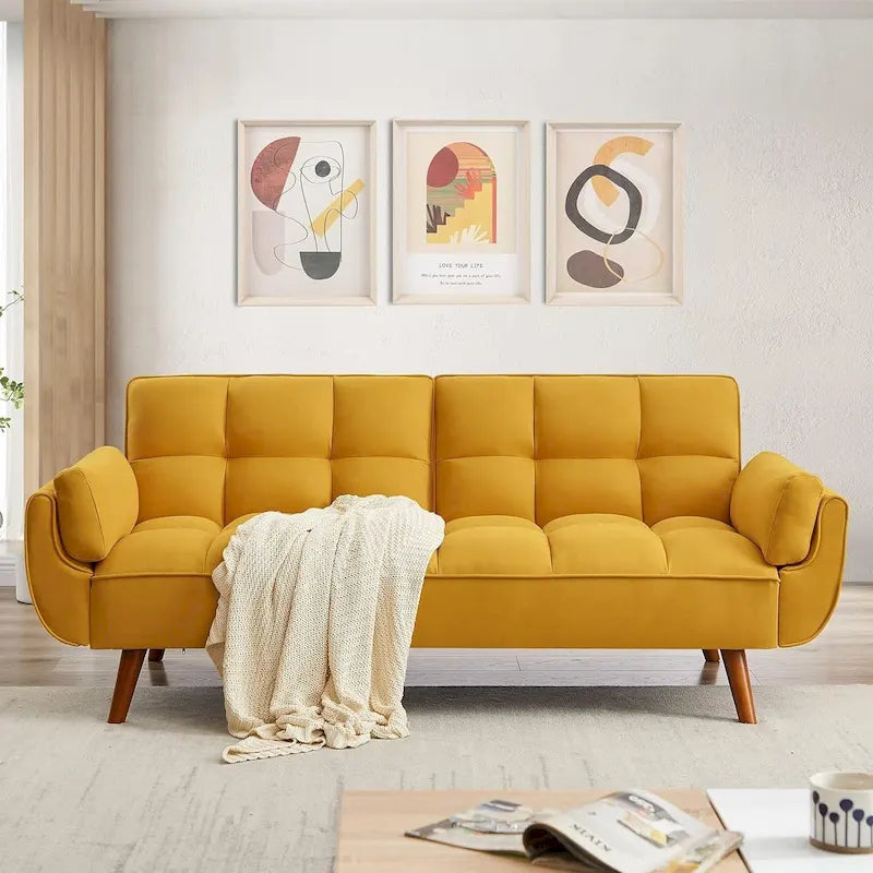 Canapé-lit futon de 75,39 pouces, canapé-lit pliant convertible inclinable pour salon avec 2 oreillers/accoudoirs