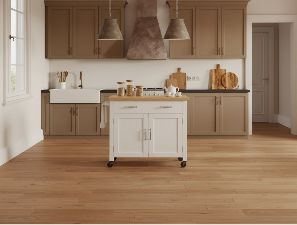 White Rolling Kitchen Island Cart - Wide View